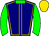 Navy, gold seams, green collar and sleeves, gold cap