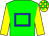 Green, blue hollow box, yellow sleeves, yellow and green checked cap