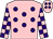 pink, purple spots, checked sleeves, pink cap, purple spots
