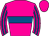 Dayglo pink, royal blue hoop, striped sleeves, dayglo pink cap