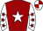 Burgundy, white star, white sleeves, burgundy stars, quartered cap
