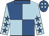 Royal blue and light blue quartered, royal blue collar, light blue sleeves, royal blue stars, royal blue cap, light blue spots