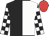 Black and white halved vertically, checked sleeves, red cap