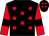 Black, red spots and sleeves, black armbands and cap, red spots