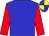 Blue body, red sleeves, blue and yellow quartered cap