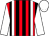 red, black stripes, white braces, white sleeves and cap