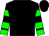 Black, black and green hooped sleeves, green cuffs, black cap