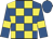 Royal blue & yellow check, royal blue sleeves, yellow armlets, royal blue cap