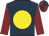 Dark blue, yellow disc, maroon sleeves, dark blue and maroon quartered cap