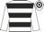 White, black hoops, white sleeves, hooped cap