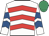 White & red chevrons, white sleeves, royal blue chevrons, emerald green cap