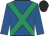 Royal blue, emerald green cross sashes, black cap