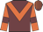 Garnet body, orange chevron, orange arms, garnet armlets, garnet cap, orange striped