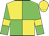 Yellow body, green quartered, green arms, yellow armlets, yellow cap