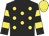 black, yellow spots, hooped sleeves, yellow cap