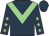 Dark blue, light green chevron, light green stars on sleeves, dark blue cap