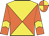 Yellow body, orange diabolo, orange arms, yellow chevron, orange cap, yellow quartered
