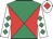 Emerald green and red diabolo, white sleeves, emerald green diamonds, white cap, red diamond