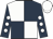 White and dark blue (quartered), dark blue sleeves, white spots, white cap