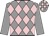 Grey and pink diamonds, grey sleeves, check cap