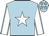 light blue, white star, white sleeves, light blue seams, white stars on cap