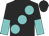 Black, turquoise large  spots, halved sleeves, black cap