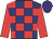 navy blue, red checked, red sleeves, navy blue cap