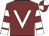 Maroon, white 'v' bib, hooped sleeves, white cuffs, quartered cap