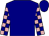 Navy, navy and peach checked sleeves, navy cap
