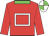 red, white hollow box, green collar, white and green quartered cap