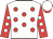 White, red spots and sleeves, white spots and cap, red peak