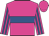 Dayglo pink, royal blue hoop, striped sleeves, dayglo pink cap