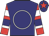 Navy blue, white circle, red and white hooped sleeves, navy blue armbands, navy blue cap, red star