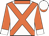 White, orange crossed sashes, collar and sleeves, white cuffs and cap, orange peak