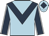 Light blue, dark blue chevron, dark blue sleeves, white seams, light blue cap, dark blue diamond