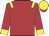 Scarlet, yellow epaulettes, scarlet sleeves, yellow cuffs and cap, scarlet peak