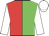Red and green halved vertically, white sleeves and cap