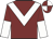 Maroon, white chevron, halved sleeves, maroon and white quartered cap