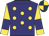Navy blue, gold spots, navy blue collar, navy blue & gold halved sleeves, gold cuffs, gold & dark blue quartered cap