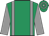 Emerald green, grey braces & sleeves, hooped cap