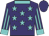 Purple, turquoise stars, striped sleeves, turquoise collar and cuffs, purple cap