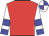 Red, white sleeves, blue armbands and cuffs, white and blue quartered cap