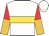White, gold hoop, red and old gold halved sleeves, black, red and gold quartered cap