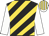 Black and gold diagonal stripes, white sleeves, white and gold striped cap