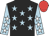Black, light blue stars, light blue sleeves, white stars, red cap