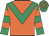 Orange, emerald green chevron, emerald green and orange hooped sleeves and cap