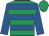 Emerald green, royal blue hoops and sleeves, emerald green cap