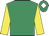 Emerald green, yellow sleeves, emerald green cap, white diamond