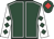 Dark green, white seams, white sleeves, dark green diamonds, dark green cap, red diamond
