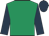 Emerald green, dark blue sleeves and cap